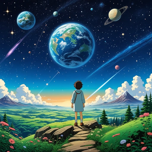 在广阔的宇宙中，有一个名为地球的小行星。在这颗星球上，人类仰望星空，对宇宙充满好奇。他们建造望远镜和宇宙飞船，探索宇宙的奥秘。有一天，一位科学家发现了一个新星系，这开启了宇宙探索的新纪元。