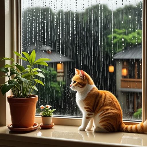 从前，在一个多雨的城市里，住着一只名叫胡须的猫。胡须喜欢室内活动，尤其是下雨天。一天，当外面下着大雨时，胡须在室内找到了一个温暖的地方，靠近加热器。在那里，她度过了整天玩玩具和看窗上的雨滴。对于胡须来说，这样的室内生活再完美不过了。