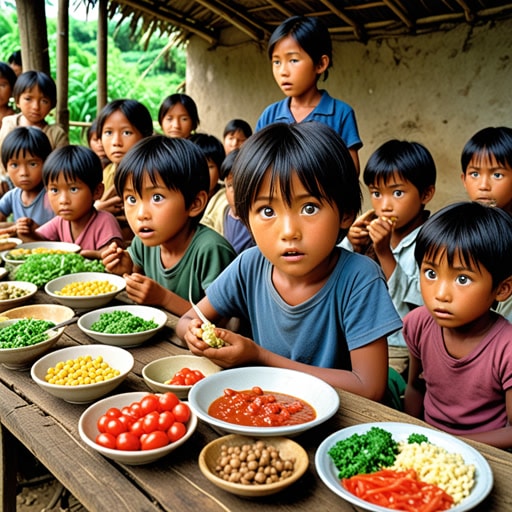 在一个偏远的村庄，由于食物供应不足，孩子们正遭受着营养不良。当地政府意识到情况的严重性，迅速启动了一个营养计划。他们提供了均衡的餐食和关于适当营养的教育材料。渐渐地，孩子们的健康状况有所改善，村庄中营养不良的案例也减少了。