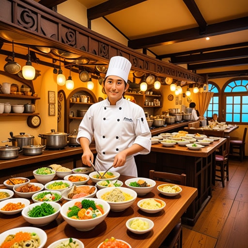 从前，在一个小镇上，有一家以美食闻名的餐馆。来自四面八方的人们都会来这里享受那位才华横溢的厨师准备的美食。一天，一位旅行者到达，又累又饿。他走进餐馆，被迅速的服务和精致的菜肴所震撼。这次体验如此愉快，以至于他决定在镇上多待一段时间，每天都要来这家餐馆。