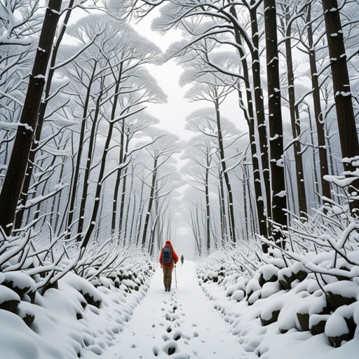 曾经，在一片雪地森林中，一位徒步旅行者听到树枝在雪的重压下折断的声音。这个响声促使他迅速拍下这一场景的照片，完美地捕捉了这一刻。这突然的声音和迅速拍照的动作都体现了'snap'的本质。