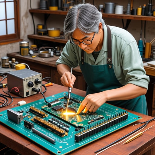 在一个小电子工作坊里，约翰正在处理一个复杂的电路板。他需要连接几根细小的电线，唯一的方法就是使用焊料。当他加热焊铁时，焊料熔化并顺畅流动，在电线之间形成了坚固的连接。多亏了他熟练的焊接技术，电路运行完美，设备也准备就绪。